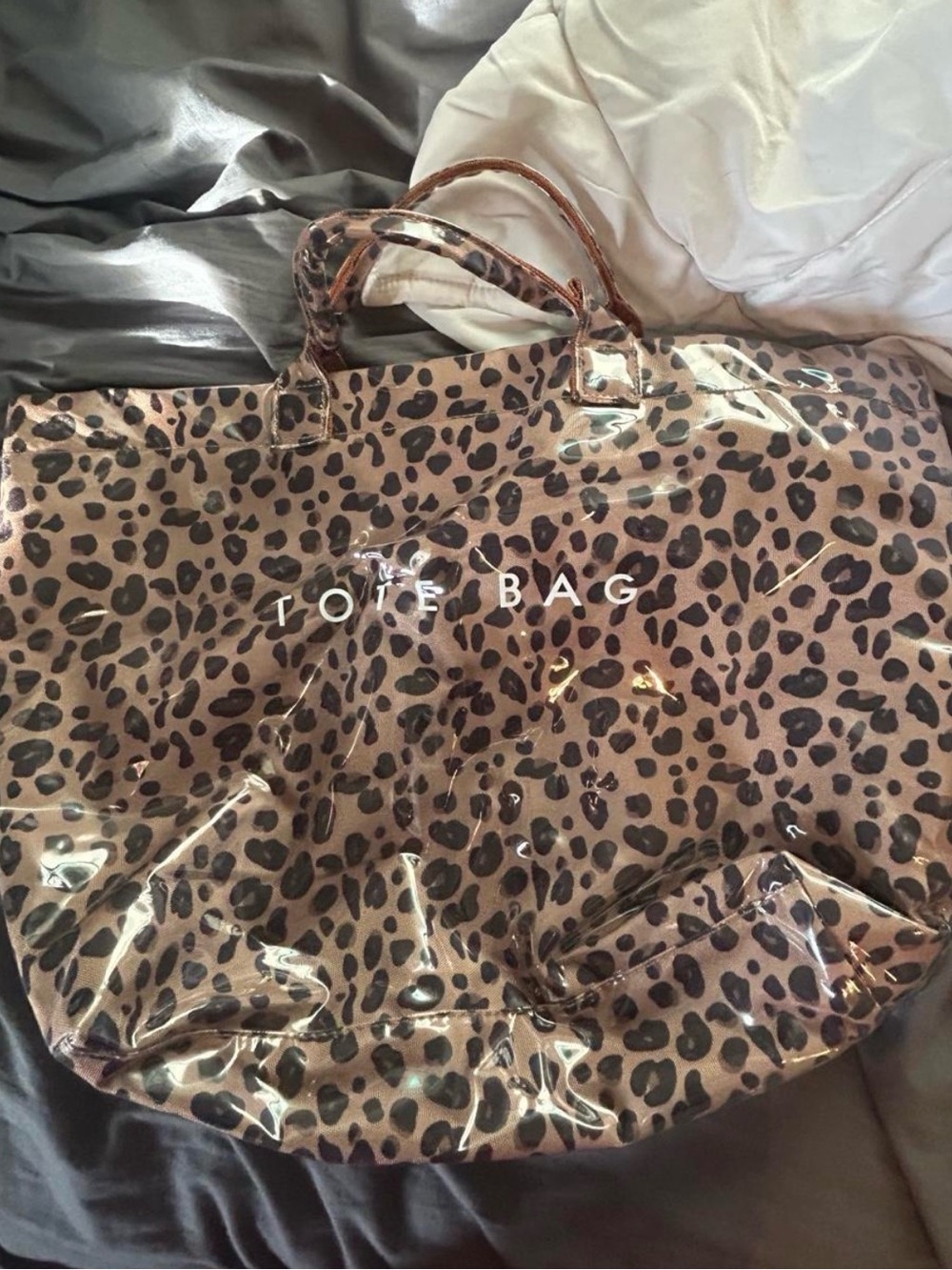 totes Leopard Print Clear-Coated Tote Bag in Brown and Black